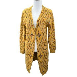 Annabelle Long Cardigan Sweater size S/M Aztec Mustard Gold Yellow Cozy Soft
